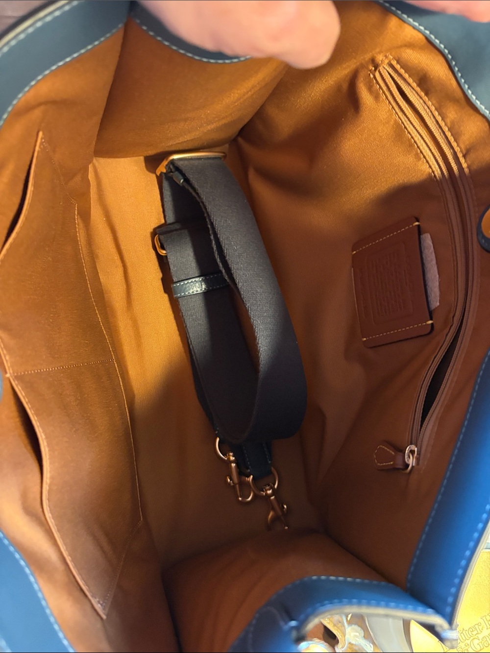 Coach Smith Tote Denim Colored Pebbled Leather Handles Adjustable Guitar Strap - Picture 9 of 12